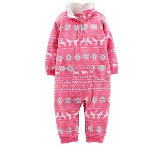 Carter's Pink Fleece Reindeer Romper